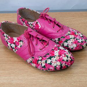 Kalli Pink Floral Print Fabric Oxford Lace Up Shoe